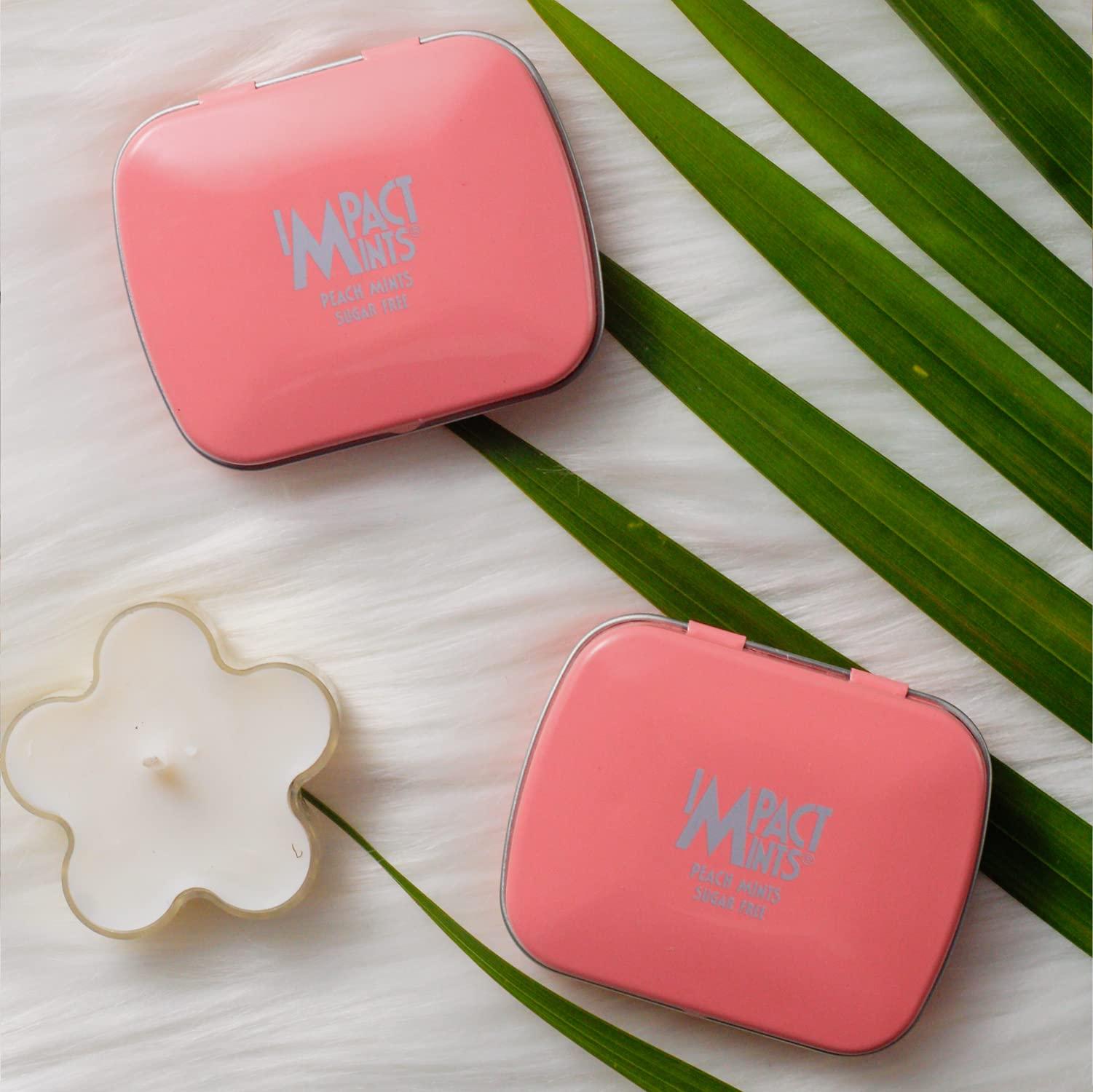 Impact Products Impact Mints Sugar-free Mints Peach Flavor (Pack of 3) 14g each, for everlasting & pleasant breath, product of Germany, pocket-friendly Mints in classic Tin packaging