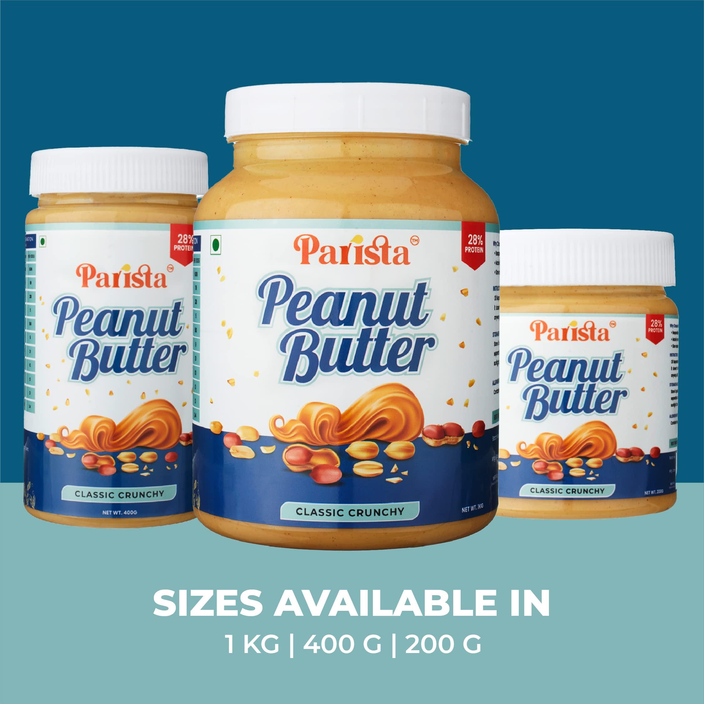 Parista Parista Classic Peanut Butter Crunchy (1 Kg) |High Protein | Super Crunchy | Gluten Free | No added oil | Cholesterol free | Vegan