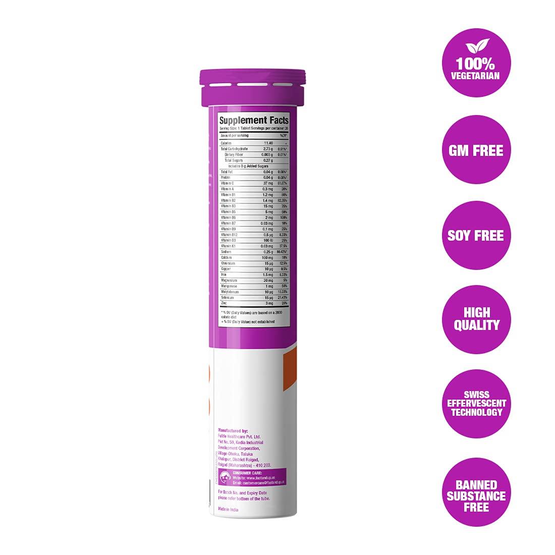 FAST&UP Fast&Up Vegan Plant Protein- Chocolate Flavor & Vitalize Mutivitamin Supplements- 20 Effervescent Tablets - Orange Flavor