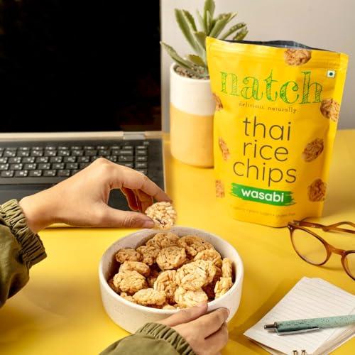 natch Natch Thai Sticky Rice Chips, Gluten Free, Vegan, Party Family Pack, All Natural Crunchy Crackers (Wasabi) 100 Gm