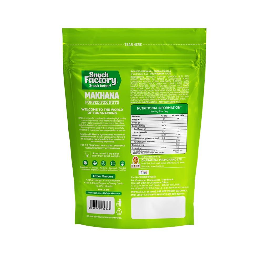 Snack Factory Snack Factory Makhana (Pudina & Pepper, Pack of 4, 72gm each) | Roasted Makhana for Healthy Snacking | No Preservatives | Flavored Makhana