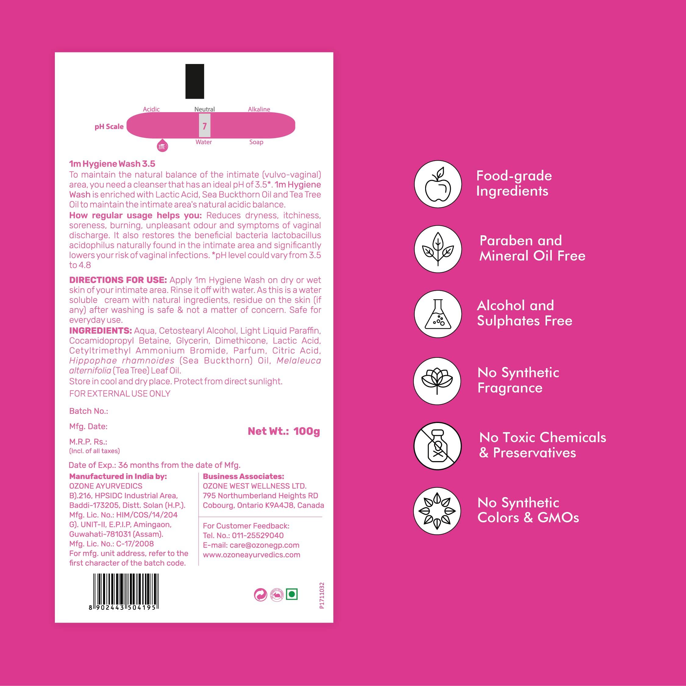 OZONE Ozone 1M Intimate Cream Wash - 100% Vegan Ph Balanced Hygiene 1M Intimate Wash With Tea Tree Oil & Sea Buckthorns - 100Ml | Paraben & Sulphate Free Intimate Wash - Pack Of 2