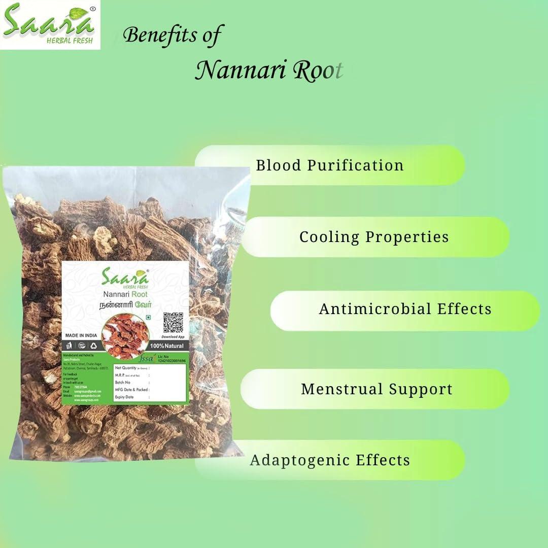 SAARA Saara HERBAL FRESH Nannari Roots, Sugandhi Veru Roots, Indian Sarsaparilla, Hemidesmus Indicus Roots, For Blood Purifier, 100g (Pack of 1 X 100g)