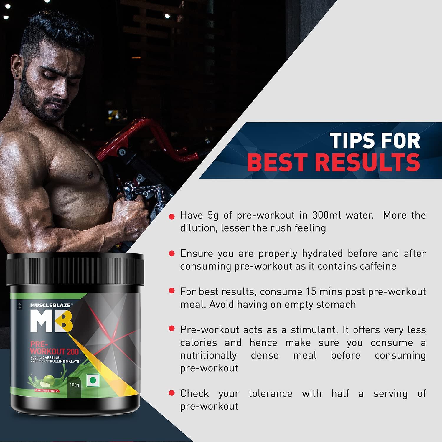 MuscleBlaze MuscleBlaze Pre Workout 200(Green Apple, 20 Servings, 100G)| 200Mg Caffeine, 2200Mg Citrulline Powder