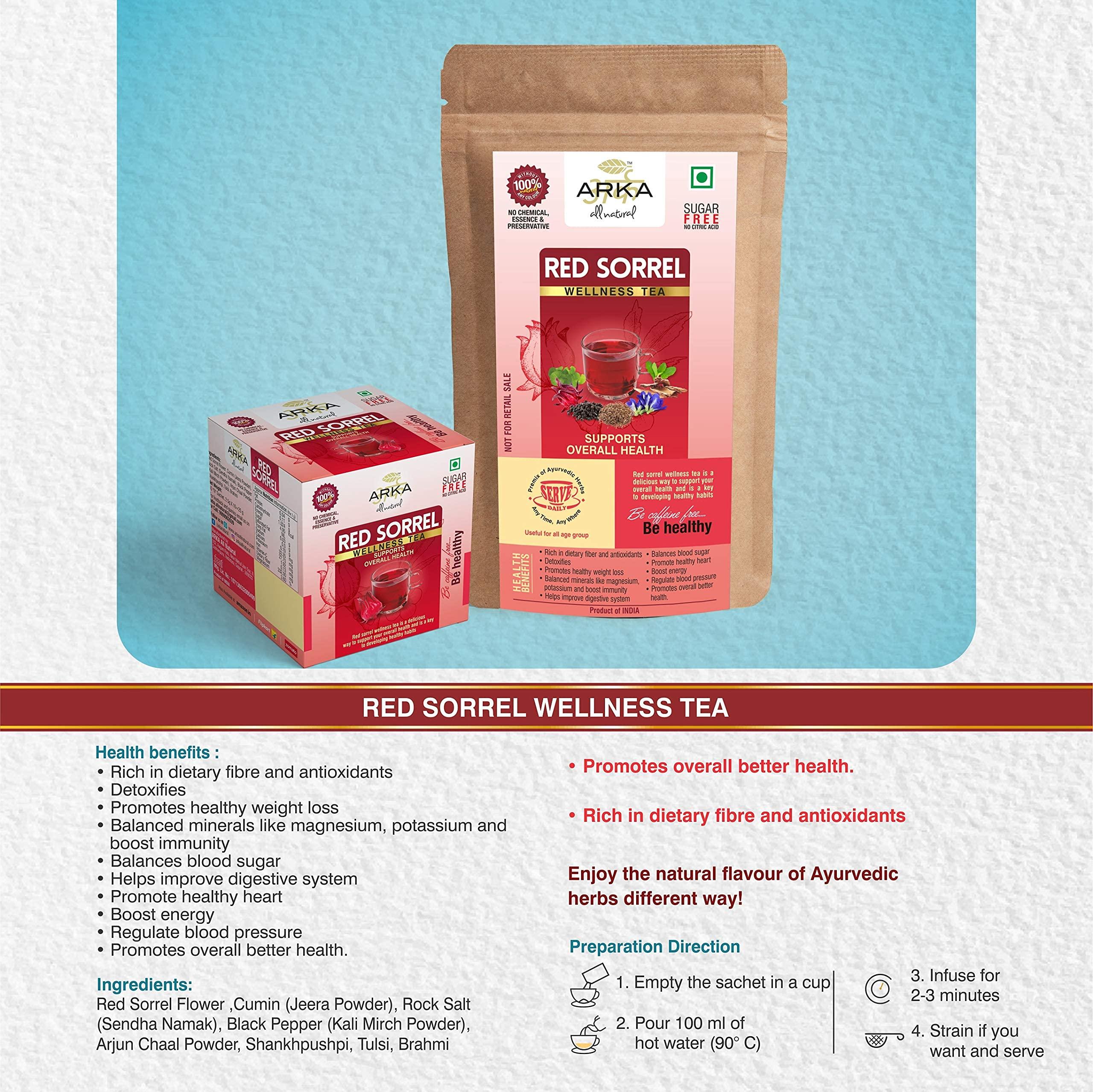 Arka All Natural Arka All Natura Combo Red Sorrel Tea + Natural Kahwa Kokum Ginger Detox Tea (10 Sachets in Box) Detox Herbal Wellness Tea | Sugar & Caffeine Free - 30 Sachets in Each