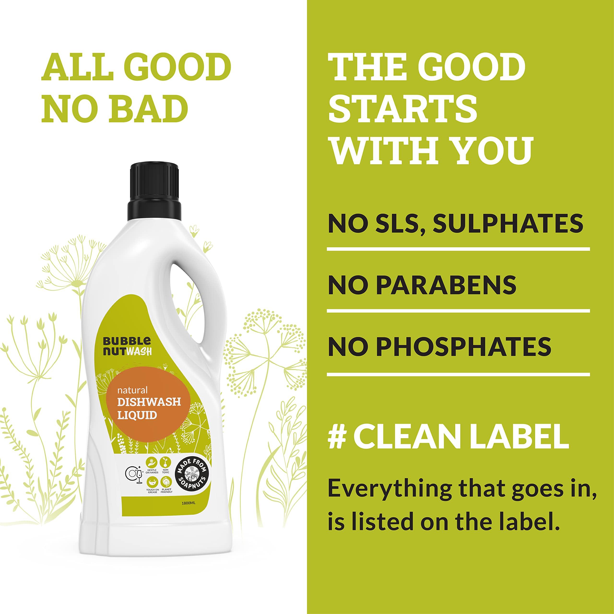 BubbleNut Wash BubbleNut Wash Natural And Organic Dishwash Liquid (1.8 Lits), Soap nuts-based, Baby safe, Eco friendly Herbal Dish washing Liquid, Hypoallergenic, Sensitive Skin (1.8 Lits)