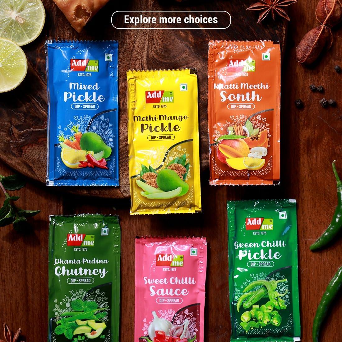 Add me Add me Combo Pickle Pack 6 In 1 Dry Mango Achar 150Gm + Mixed Pickles 200Gm + Amla Murabba 200Gm + Sweet Lemon Pickle 200Gm + Lal Mirchi Ka Achar 200Gm + Sweet Mango Jeera Chutney 200Gm Glass Jar