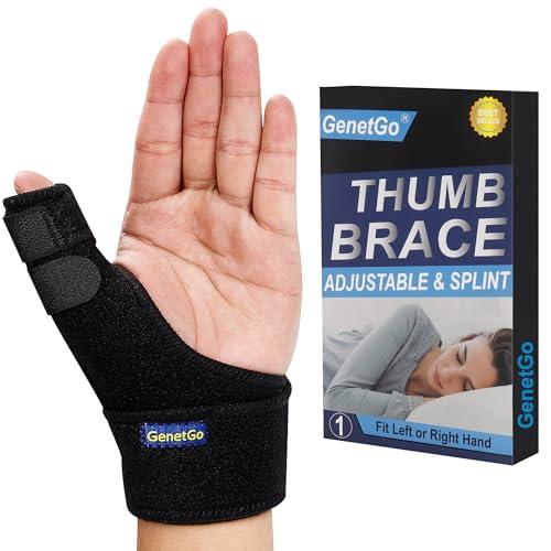 GenetGo Trigger Thumb Splint - Thumb Spica Support Brace Stabilizer for Pain, Sprains, Arthritis, Tendonitis (Right Hand or Left Hand) (Black)