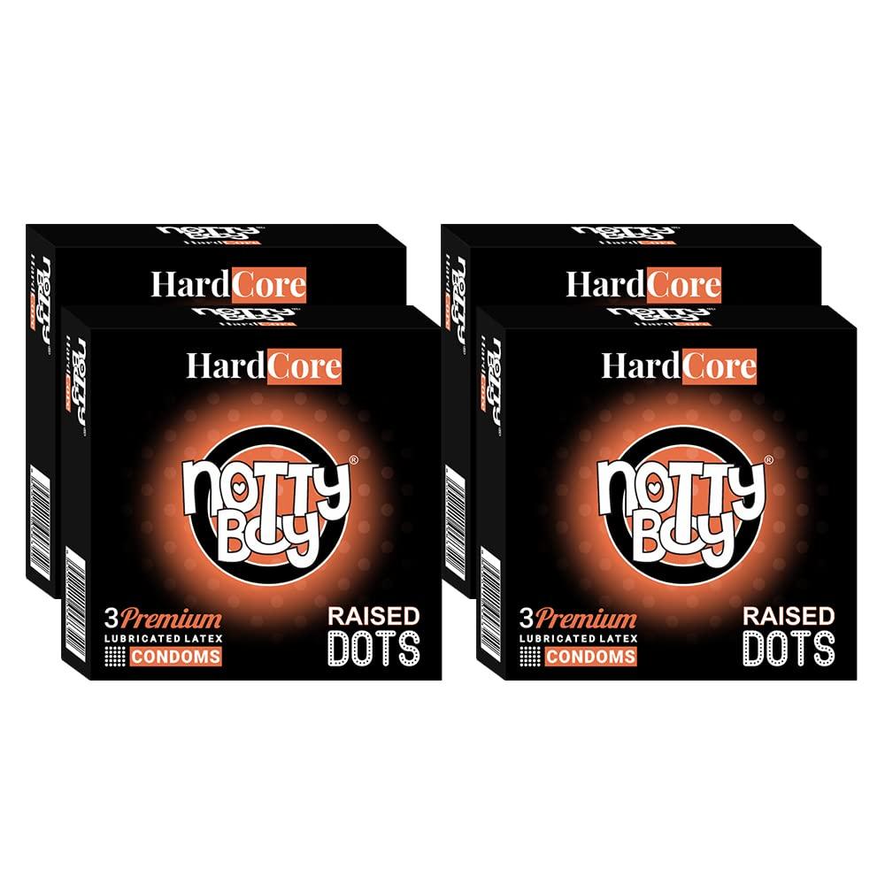 NOTTY BOY NOTTY BOY HardCore Dotted Condom, Big Raised Dots For More Pleasure - 12 Units (Pack of 4)