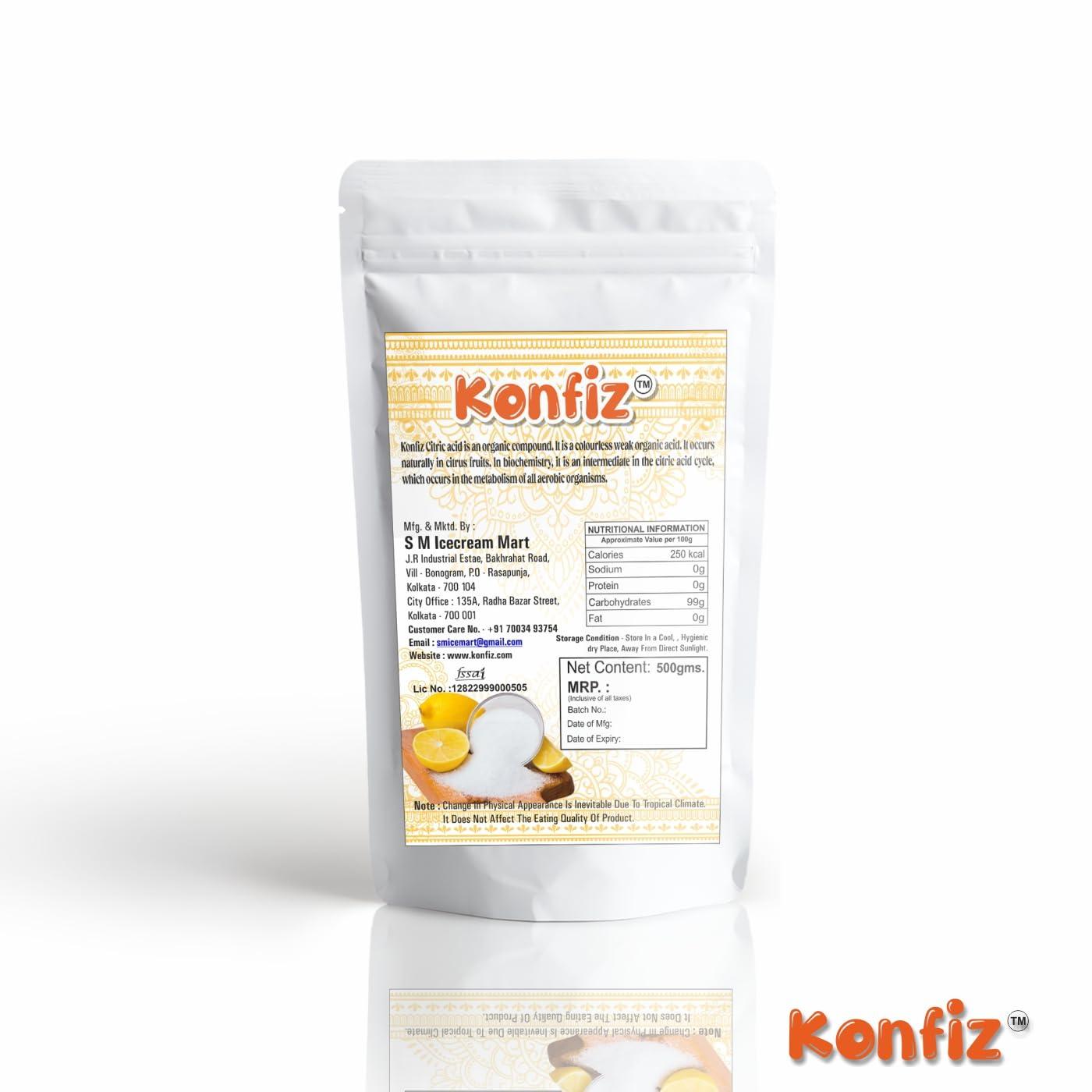 Konfiz KONFIZ Citric Acid Crystals 500 Grams (100% Pure Citric Acid Powder for Cleaning - Food Grade, Nimbu Sat - Multiple Uses for Home and Kitchen - Natural Preservative and Flavoring Agent)