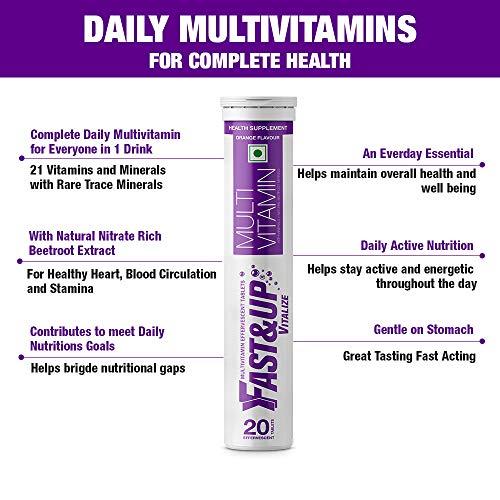 FAST&UP Fast&Up Vitalize Multivitamin Supplement 21 Vitamins And Minerals - 60 Tablets & Fast&Up Magnesio - Magnesium and Zinc for Muscle Health and Stress - 20 Effervescent Tablets - Lime and Lemon Flavor