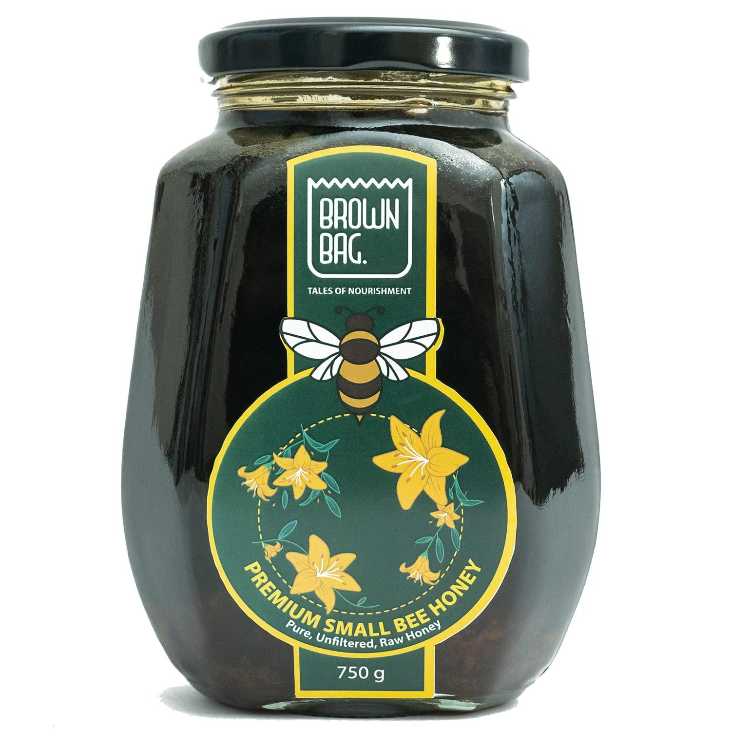 Brown Bag - Tales of Nourishment Small Bee Honey - 100% Pure Raw Organic Unprocessed Shahad| 100% Pure NMR Tested Shahad | No Added Sugar |Natural & Unpasteurized Immune Booster Flavoured Original Honey (Pack of 1)_750g