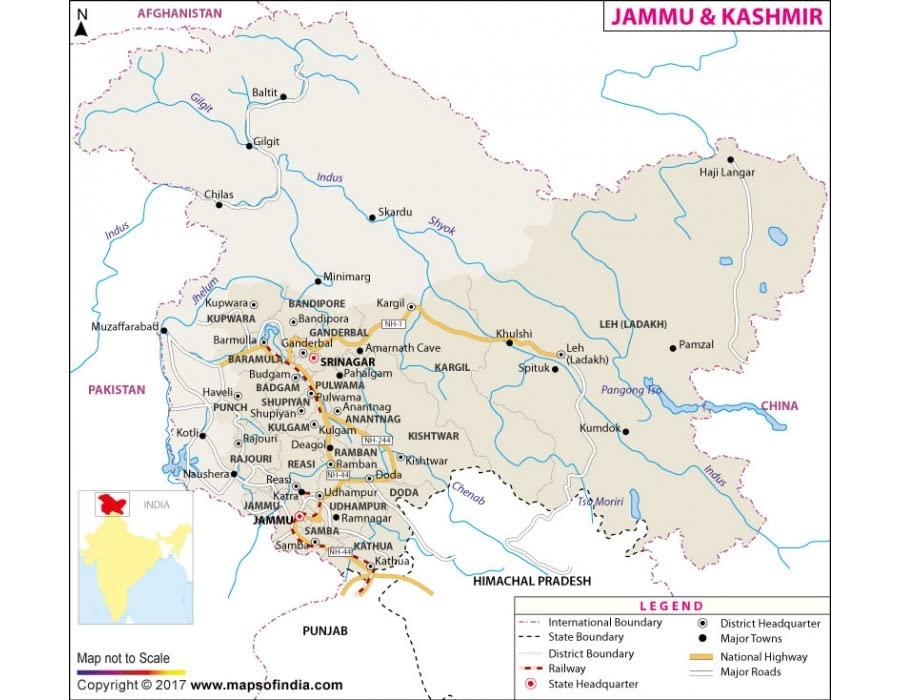 Mapsofindia Mapsofindia Jammu and Kashmir Large Map (36 Width)