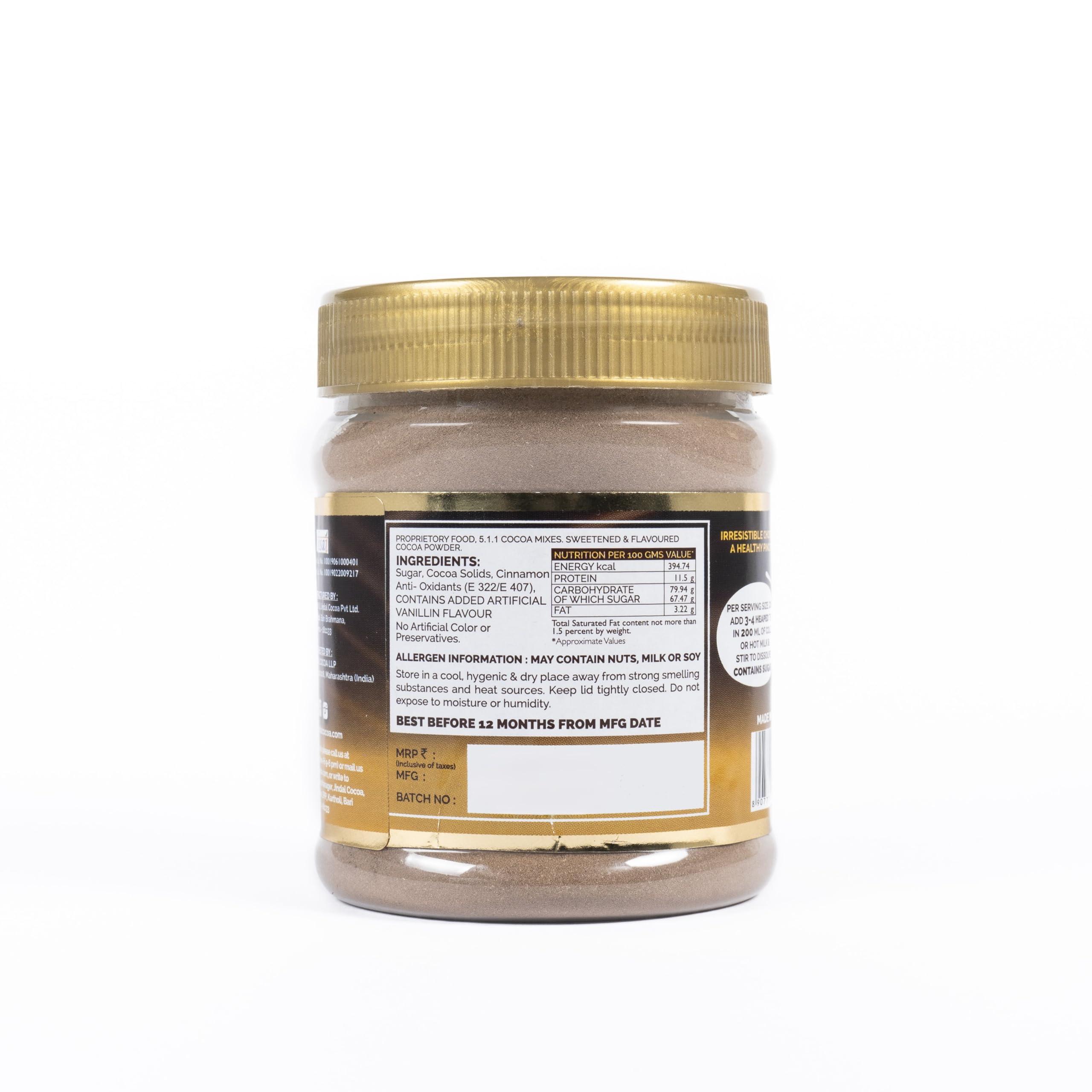 Jindal Cocoa JINDAL COCOA Drinking Chocolate Cinnamon Flavored Powder 200 Gm | Pack Of 3 | Hot and Cold Chocolate Drink | 100% Vegetarian | No Artificial Colors | No Artificial Preservatives