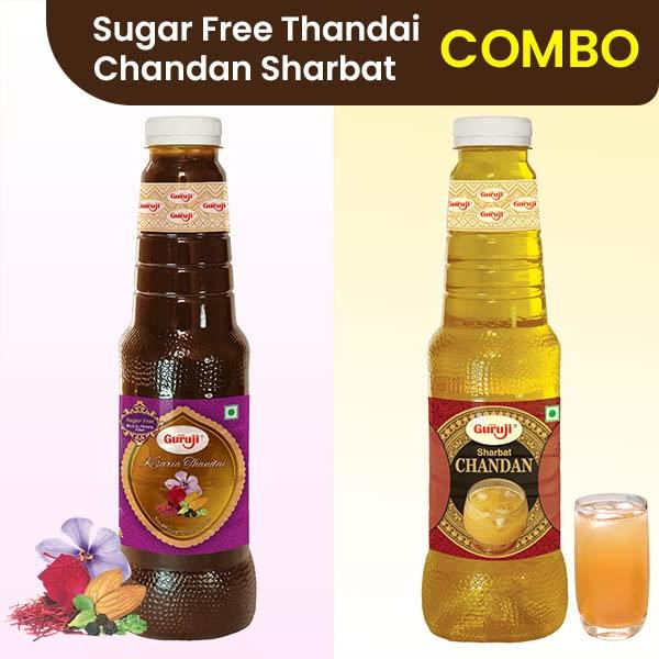 SHREE Guruji Shree Guruji Sugar Free Kesaria Thandai & Chandan Sharbat Combo Pack Milk Beverage Instant Refreshing Drink for Summer Dry Fruit Syrup Sharbat (1 Litre)