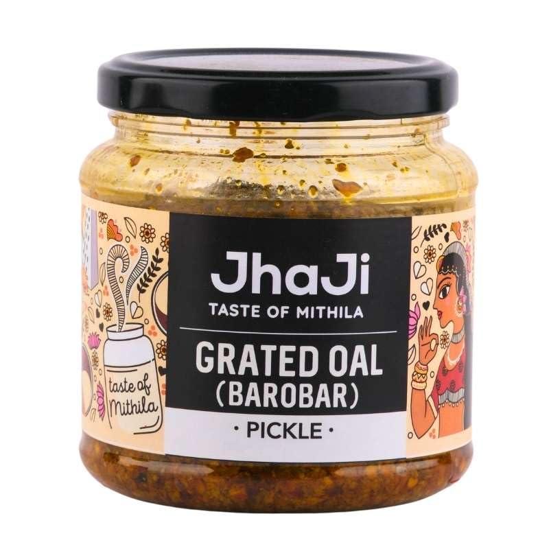 JhaJi - Taste of Mithila JhaJi - Taste of Mithila Oal Ginger Chilli Mix Pickle | Tangy, Spicy, And Gingery Aftertaste | Grated Jimikand Pieces | Sun-Dried | Bihari-Style Homemade Pickle, 500G