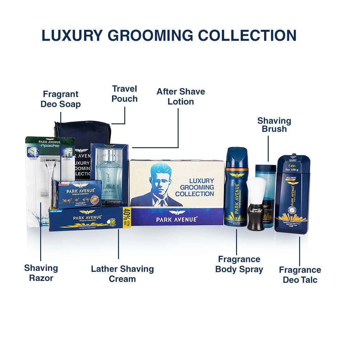 Park Avenue Park Avenue Luxury Grooming Collection (Combo Of 7 + Travel Pouch) And Park Avenue Good Morning Grooming Kit For Men (Pack Of 7)
