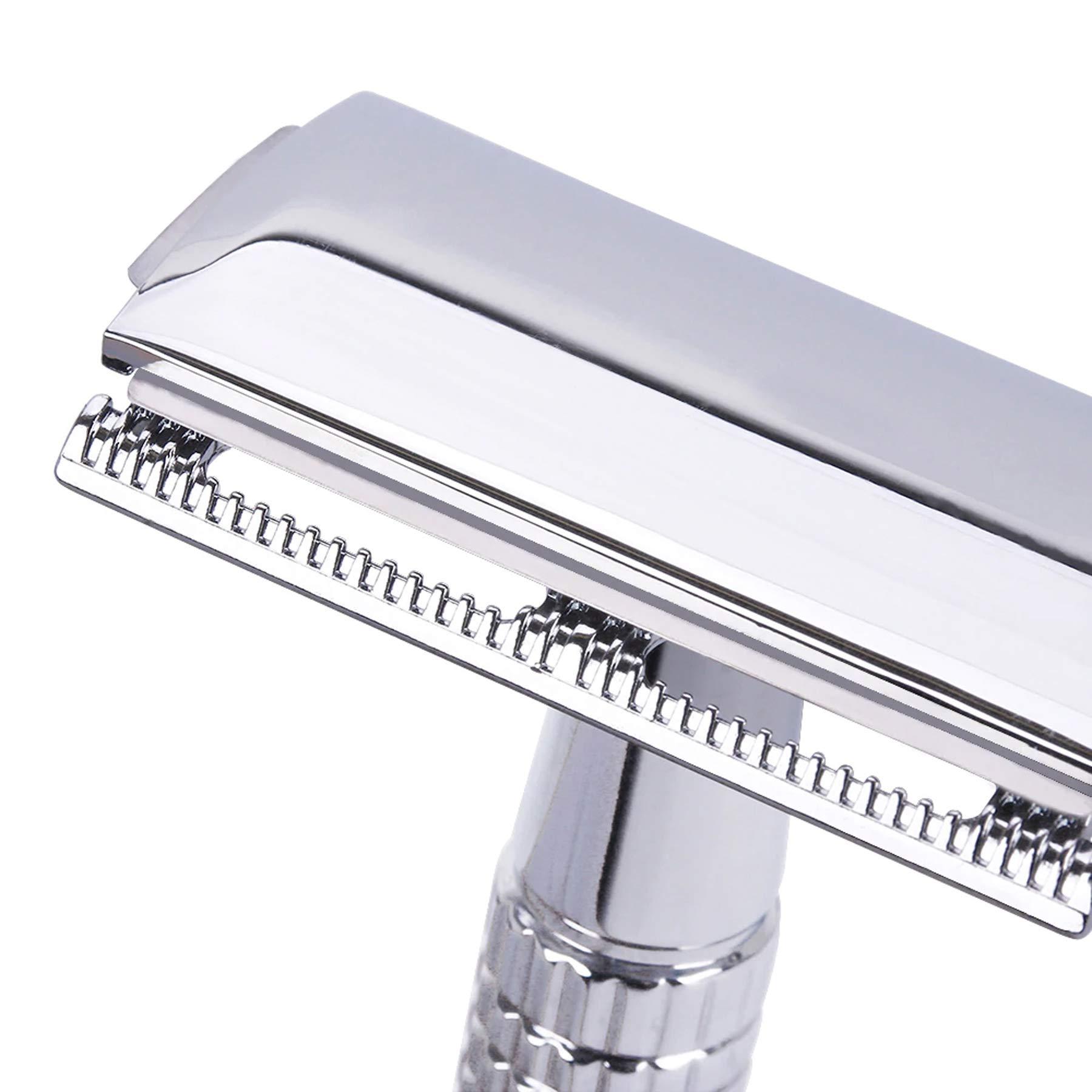 ANGEL INFINITE ANGEL INFINITE Silver Double Edge Safety Razor Wet Shaving For Men & Women | Classic 3-Piece Stainless Steel Butterfly Safety Razor, Short Handle Safety Razor/Machine Double Edge for Shaving Razor (Silver)