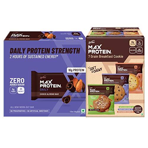 RiteBite Max Protein Ritebite Max Protein Combo Daily Choco Almond Bars 300g - Pack of 6 (50g x 6) & RiteBite Max Protein Cookies - Assorted 330 g - Pack of 6 ( 55g x 6 )