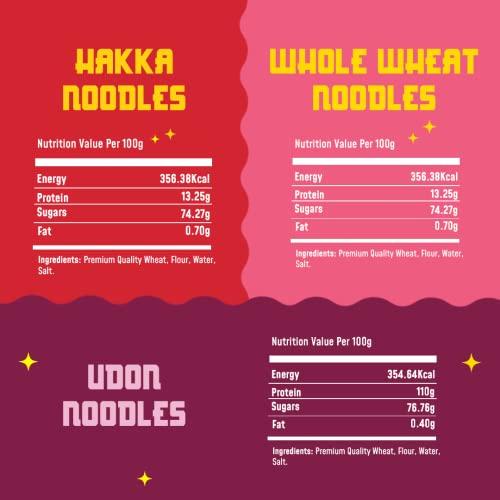 MasterChow MasterChow Family Pack Noodles - 2 Whole Wheat, 2 Hakka, 2 Udon Noodles| Not Fried | No Preservatives | Pack of 6 Noodles - 300 Grams Each