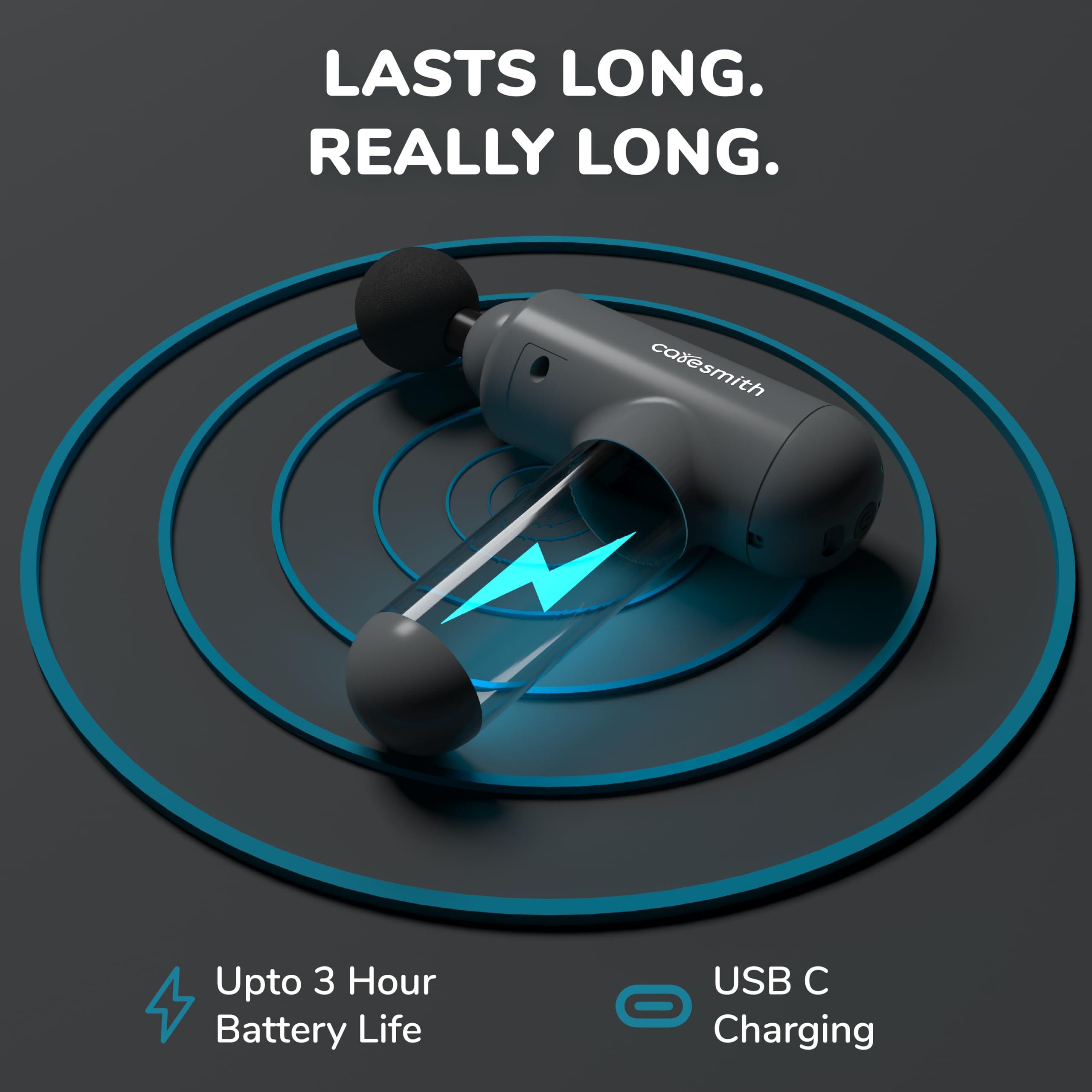 CARESMITH Caresmith Charge Boost X Massage Gun (Grey) | True Percussion Large Torque motor | 3200 strokes per min | 4 Heads | Deep tissue percussion body massager machine for pain relief