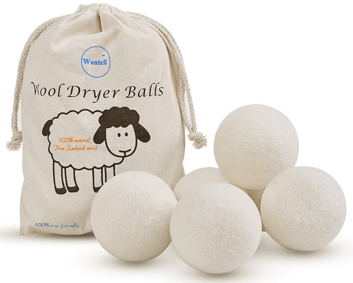Wantell Wool Dryer Balls 6-Pack XL Laundry Dryer Balls Reusable Natural Fabric Softener New Zealand Organic Wool Handmade Reduce Wrinkles & Shorten Drying Time by WANTELL (White, XL)