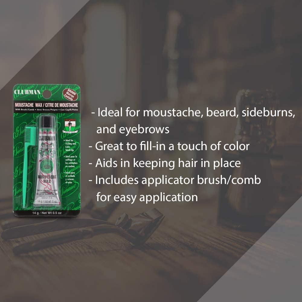 CLUBMAN Clubman Pinaud Moustache Wax with Free Brush/Comb Applicator, Brown, 0.5-Ounce (Pack of 3)
