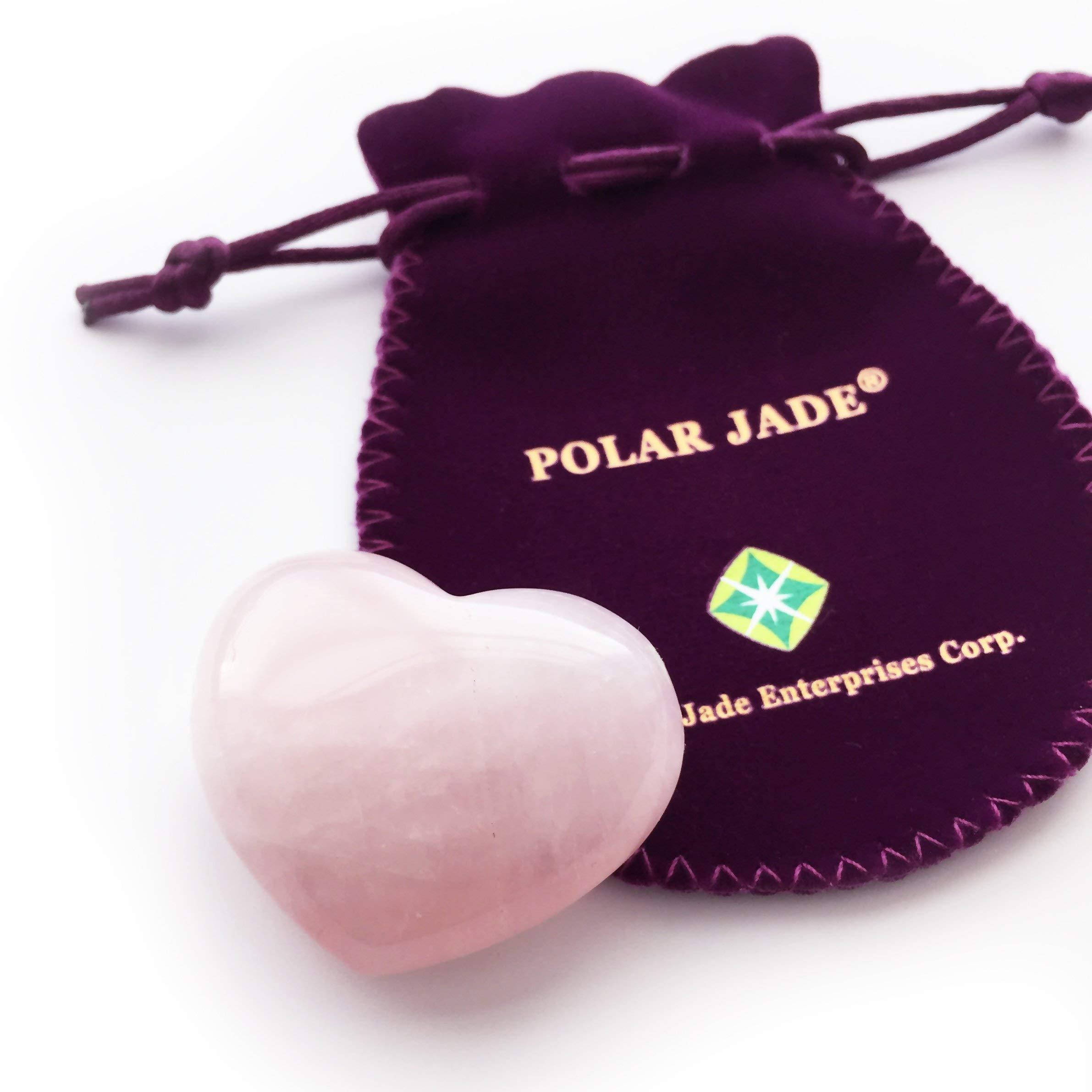 Polar Jade Heart Shaped Rose Quartz Puffy Heart Stone 45mm (1.8) for Chakra Energy Healing, Reiki, Meditation, Massage and Decoration by Polar Jade