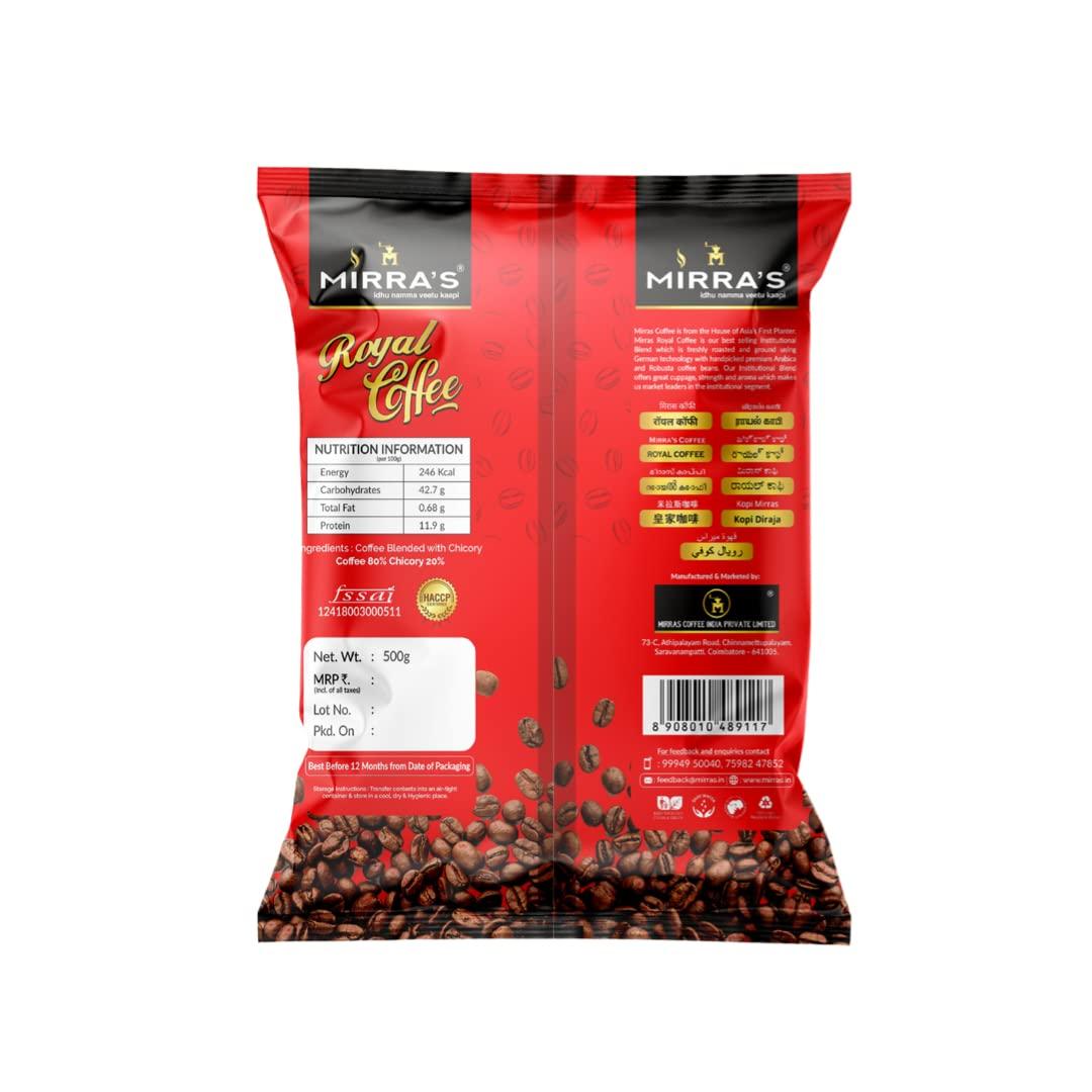 MIRRA\'S Mirras Royal Filter Coffee | 80% Coffee, 20% Chicory | Pack of 2 | 500 Grams * 2-1000gms