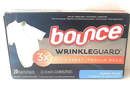 Bounce Bounce Wrinkle Guard Dryer Sheets - Outdoor Fresh - Mega Sheet - 20 Count Sheets Per Box - One (1) Box