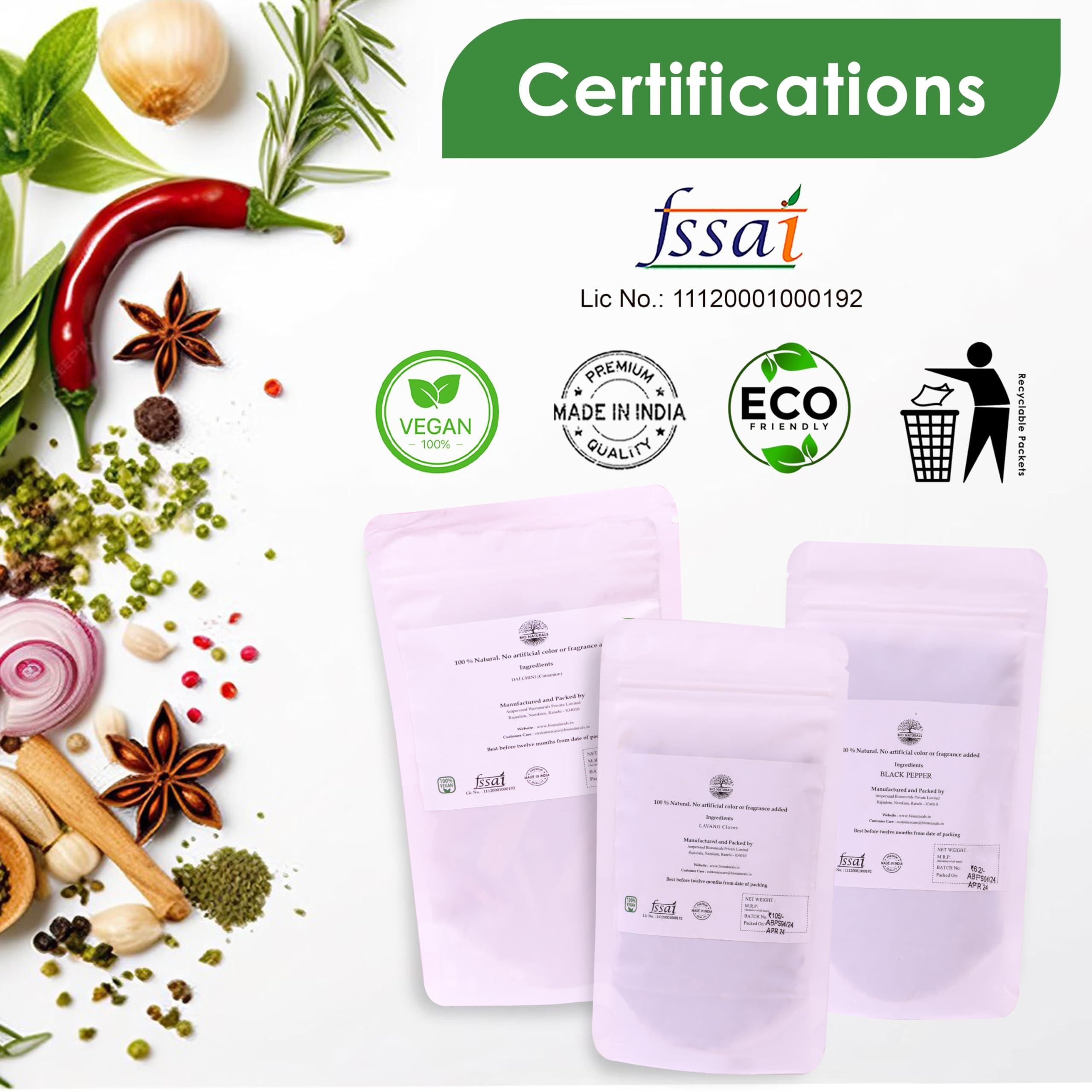 BIONATURALS Bio Naturals Exotic Combo, Cinnamon, Cloves, and Black Pepper, 100% Natural Whole Spices, No Preservatives 100gm each