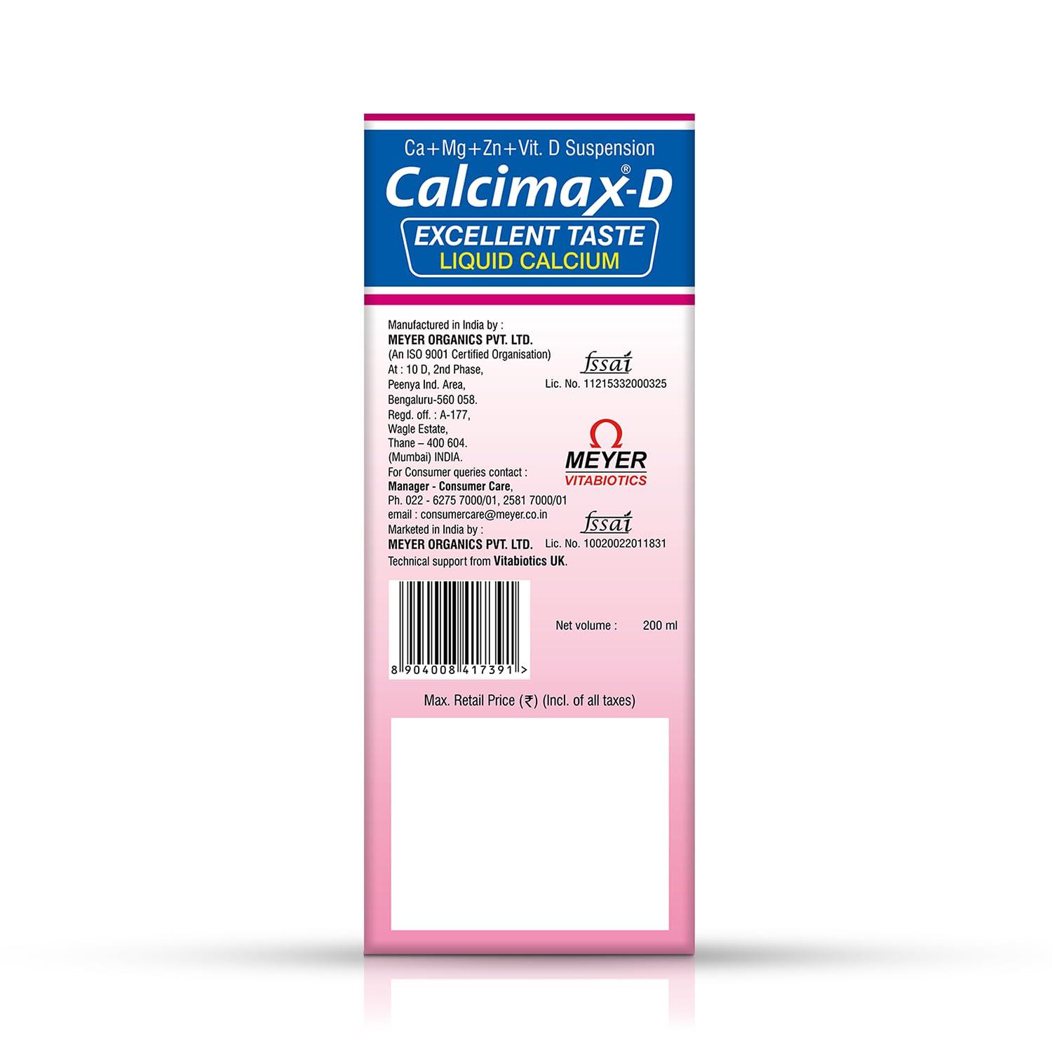CALCIMAX Calcimax D Suspension With Active Vitamin D Is Recommended In All Ages To Support Bone Strength And Health, Prevents Calcium Deficiency| 200Ml (Pack of 2)