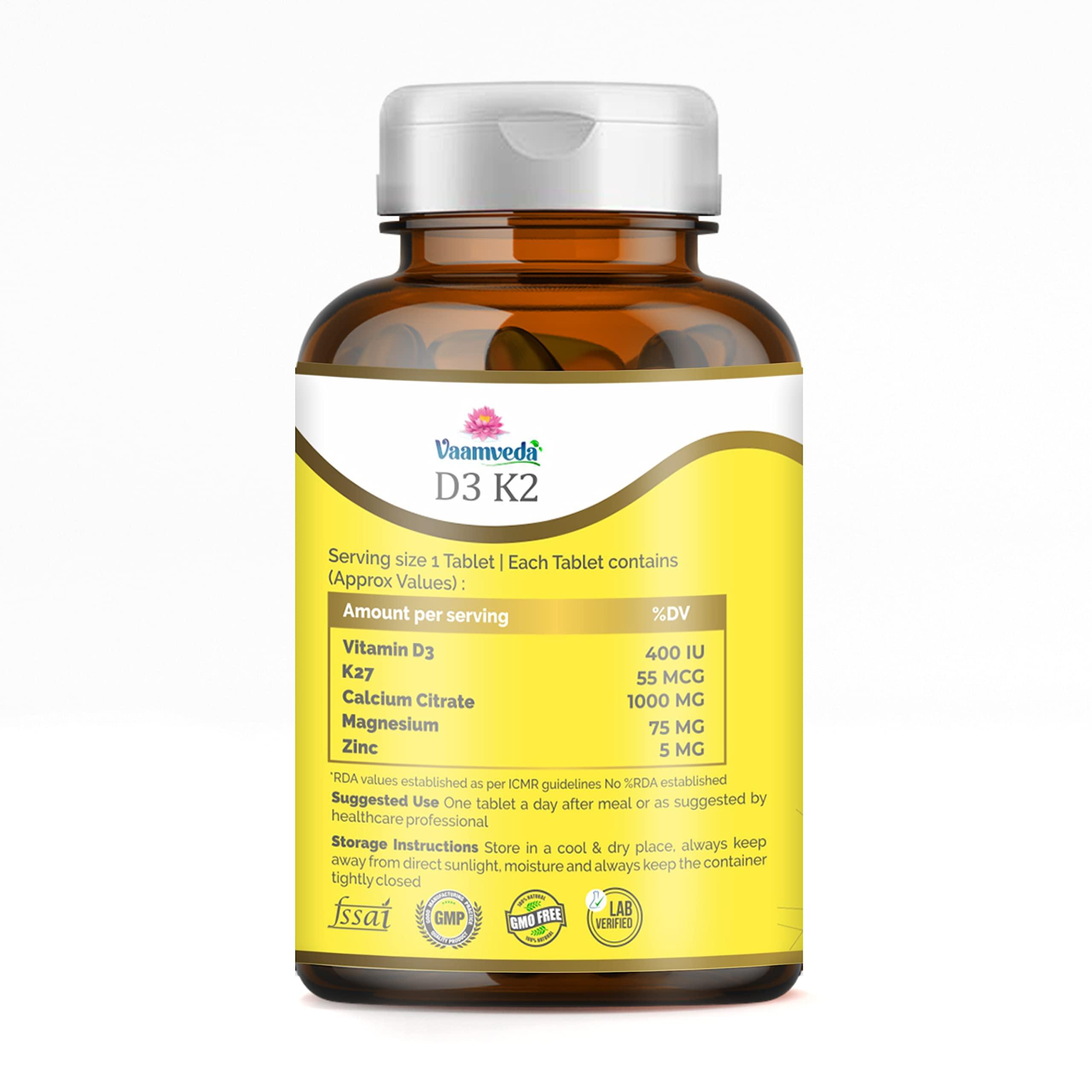 Vaamveda Vaamveda B12 D3 Supplement for Women Men - B12 D3 K2 Calcium Magnesium Zinc Omega 3, 120 Vegan Tablets