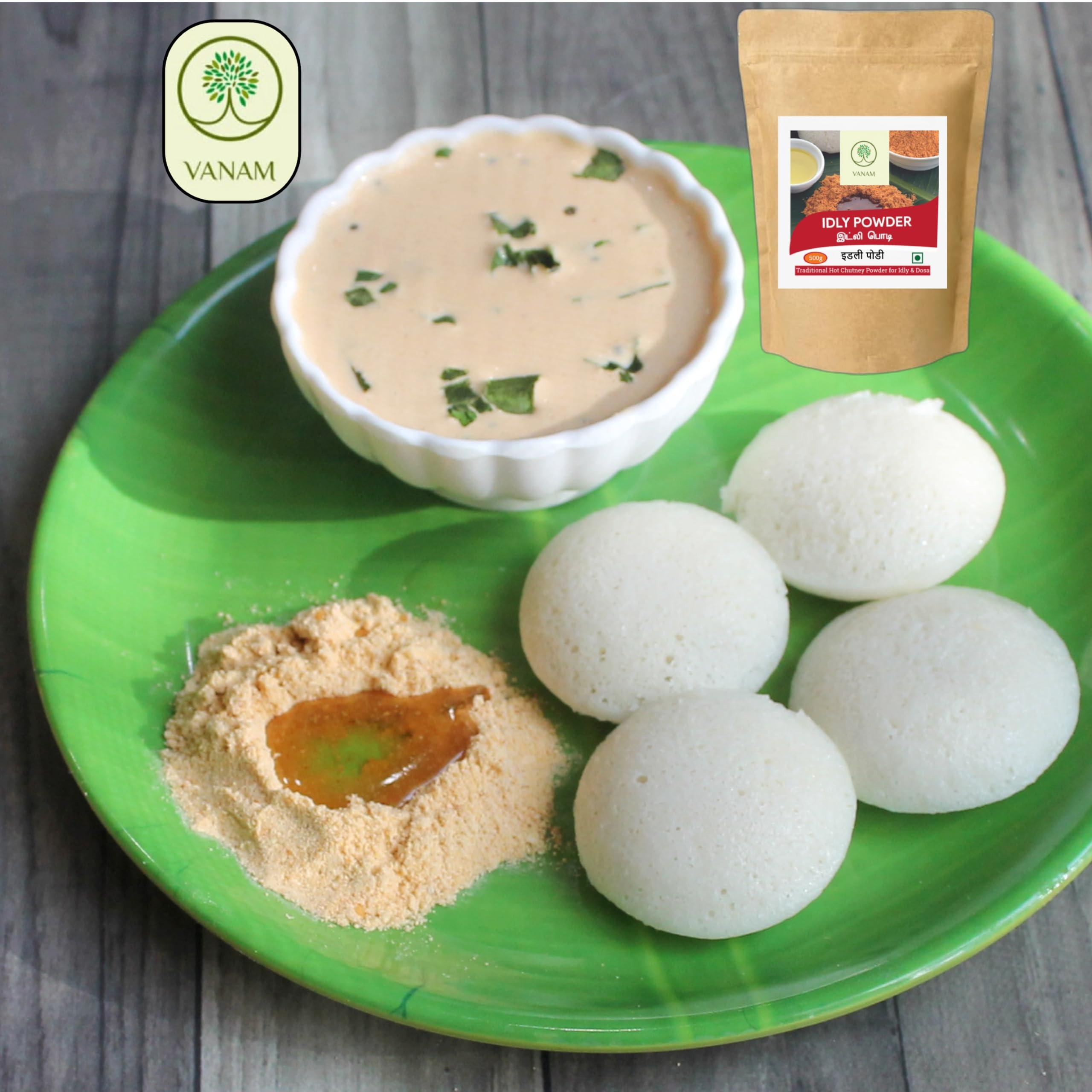 VANAM VANAM Natural Home Made Idly Dosa Podi Powder | Idli Milagai | Mulgapodi Podi Masala | Chutney podi | Putnala Podi | Masala | Gun Powder | Karam Molaga Podi - 500g