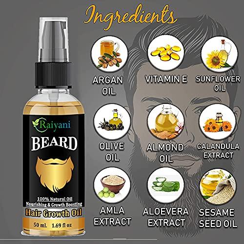 Raiyani Raiyani Beard Growth Oil - 50ml - More Beard Growth, With Redensyl, 8 Natural Oils including Jojoba Oil, Vitamin E, Nourishment & Strengthening, No Harmful Chemicals