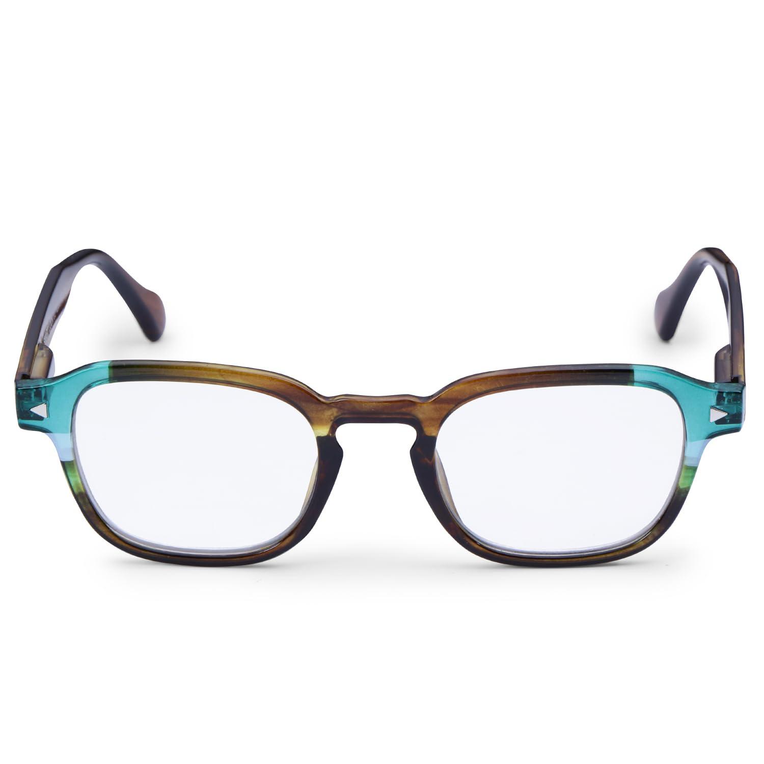 AEC AEC Profuse2 Unisex Reading Glasses +2.25 Power Full Rim Dual-Tone Plastic Frame BlueRazr Blue Light Blocking Lenses Single & Multi-Focus Vision With Soft Sleeve Case for Men & Women (OceanicSand)