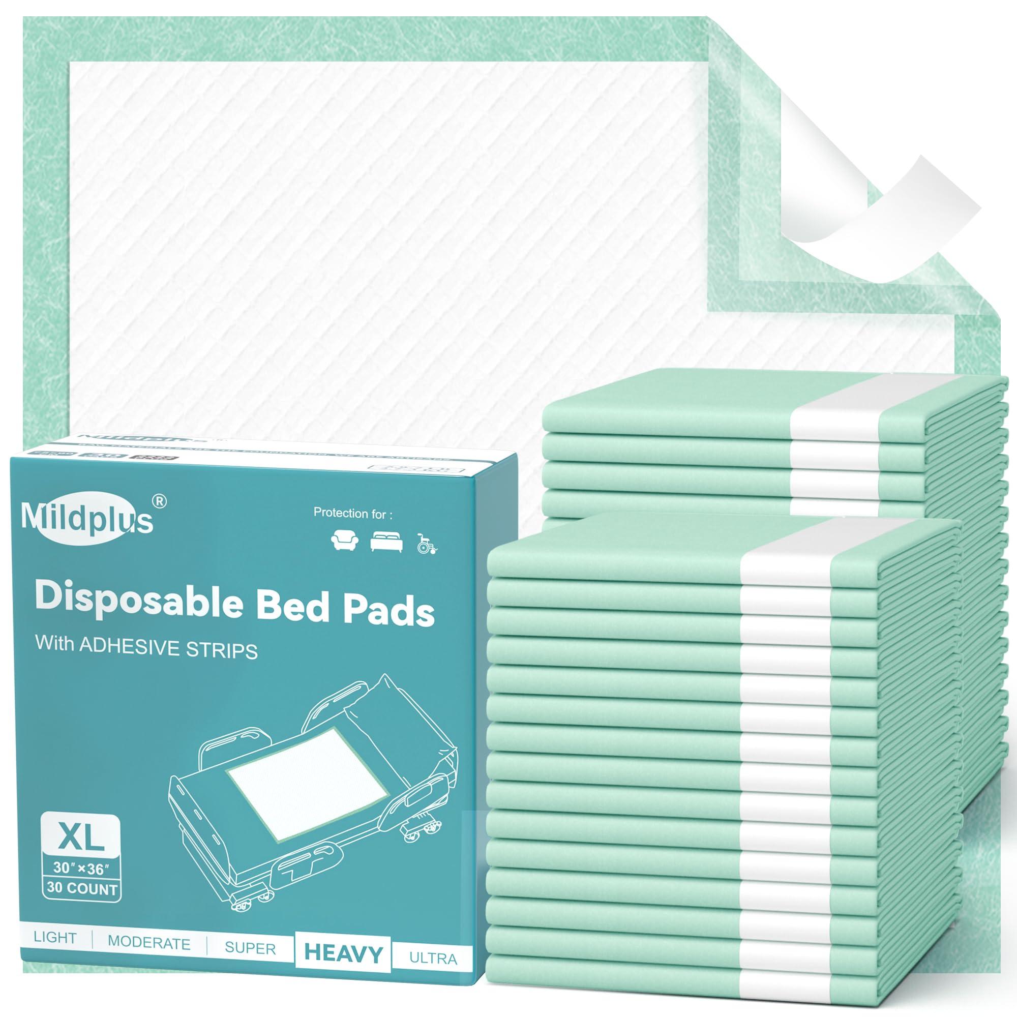 MILDPLUS MILDPLUS Bed Pads with Adhesive Strips 30\'\' X 36\'\' Disposable Underpads Extra Large Thicker Incontinence Pads for Unisex Adult, Senior, Kids and Pet (30 Count)