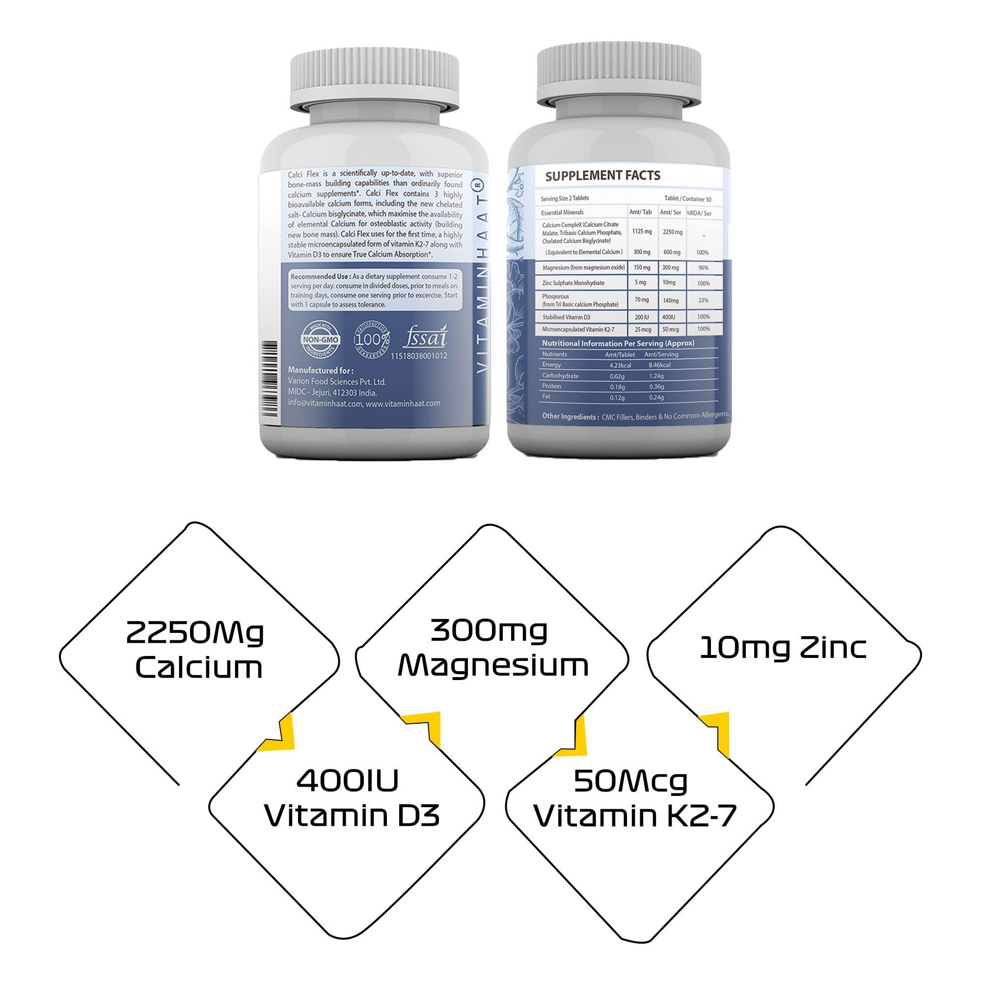 Vitaminhaat Vitaminhaat Calciflex Calcium Magnesium & Zinc Tablets with Vitamin D3, Calcium Supplement for Women and Men, For Bone Health & Joint Support 30 Tablets