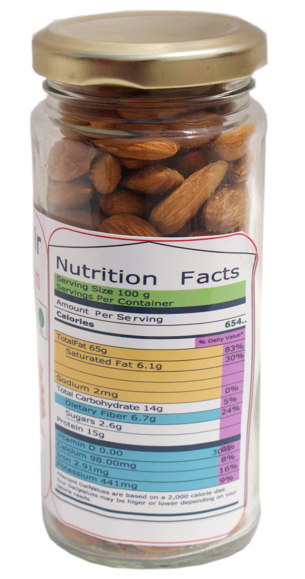 Vale Of Kashmir Vale Of Kashmir Kashmiri Walnut Kernels & Kashmiri Mamra Almonds in Glass Bottle 1kg , Pack of 10 Kashmiri Akhrot Bdam Giri 500gm Each