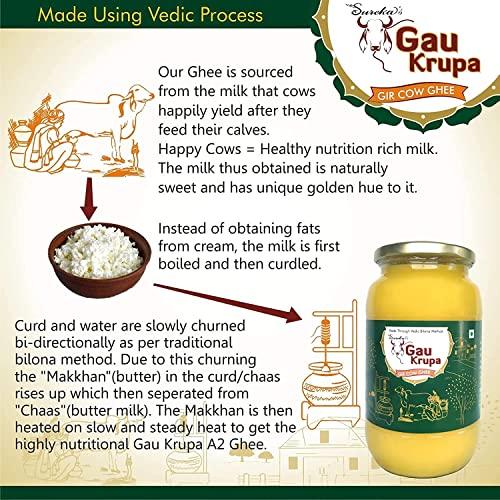 GauKrupa GauKrupa A2 Gir Cow Pure Gir Cow Desi Ghee A2 | a2 Bilona Method Desi Ghee | 100% Desi Gir Cow | Grassfed, Cultured, Premium & Traditional Ghee 1L (1000 Ml (Pack of 1))