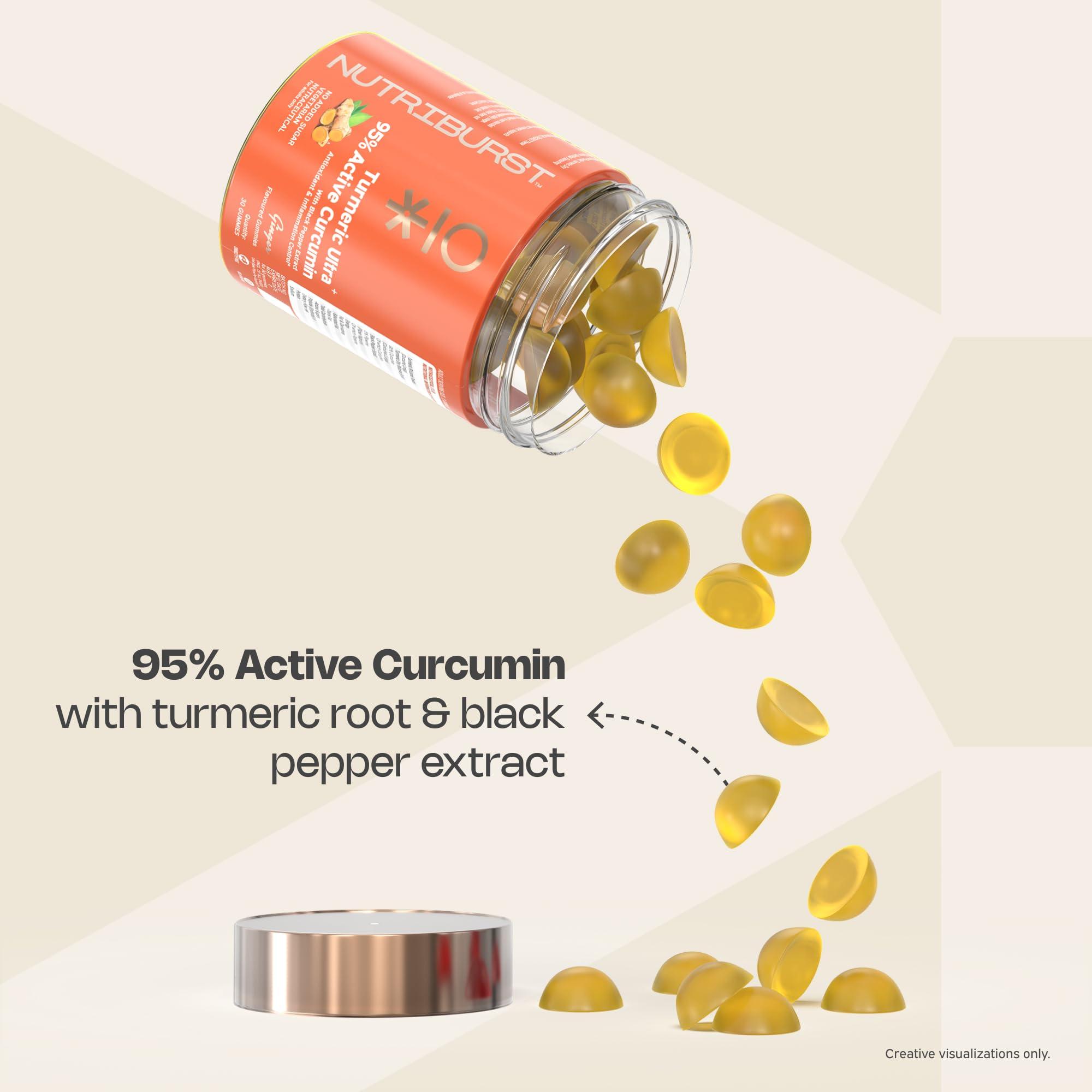 Nutriburst Nutriburst Turmeric Ultra Gummies With 95% Active Curcumin 800Mg & Black Pepper, Gut Health Management | Anti-Inflammatory & Digestion | Antioxidant & Anti-Ageing Skin | 30 Gummy