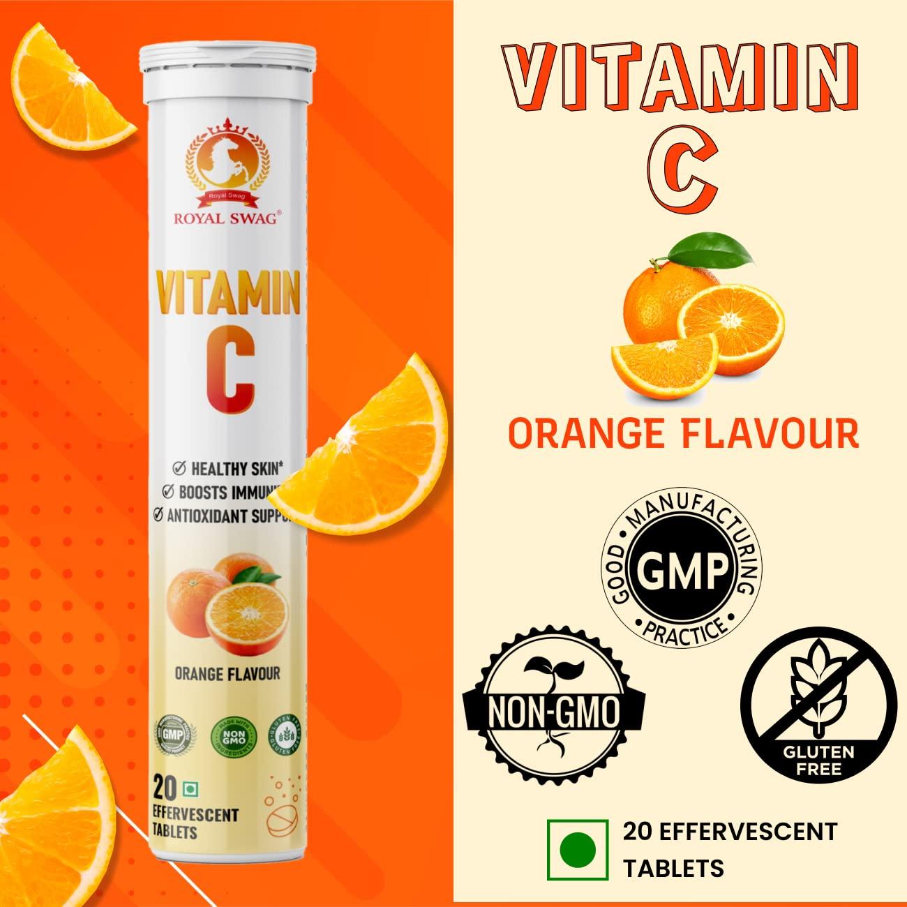 ROYAL SWAG ROYAL SWAG Vitamin C 20 Effervescent Tablets - Immune System Support - Fast Dissolving Tablets for Easy Absorption - Natural Orange Flavor