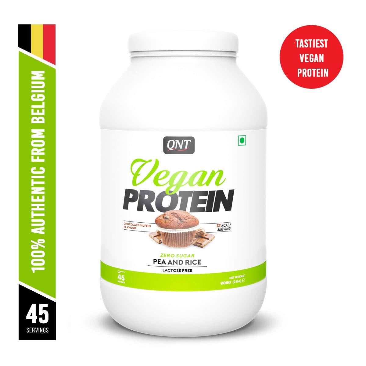 QNT QNT Vegan Protein | 100% Plant Based Protein with Amino Acids | Chocolate Muffin Flavour | 908g | 45 Servings (70% Protein, 0 Sugar, Lactose free)