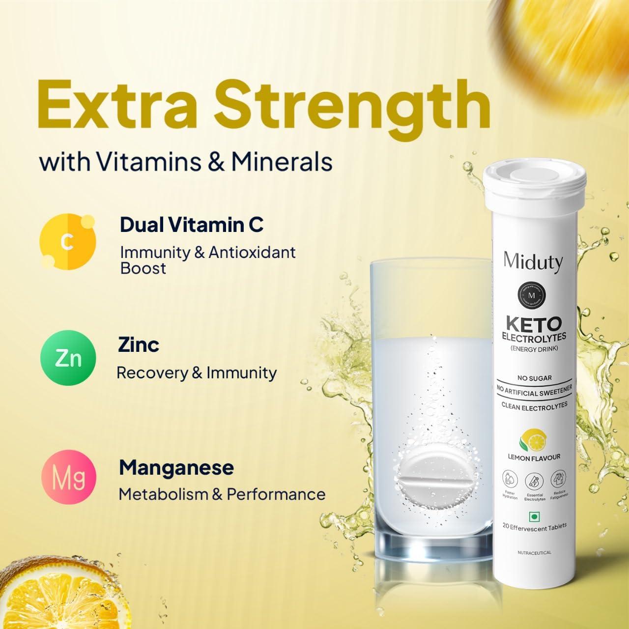 Miduty Miduty By Palak Notes Electrolytes Drink - Instant Hydration Drink - Lemon Flavor - Sugar-Free Electrolyte Drink - No More Fatigue And Dizziness - Hydration Electrolyte,1 Count,20 Capsule
