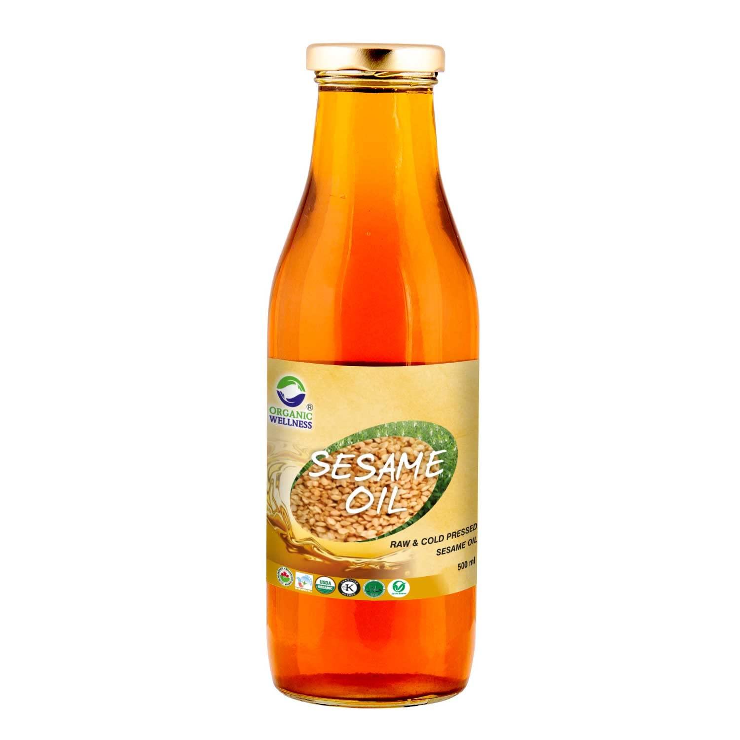Organic Wellness Organic Wellness Sesame Oil 500 ml | 100% Pure Gingelly Oil | Washed Til Oil | Sesame Oil for Cooking, Hair, Massage, Pooja (Pack of 2)
