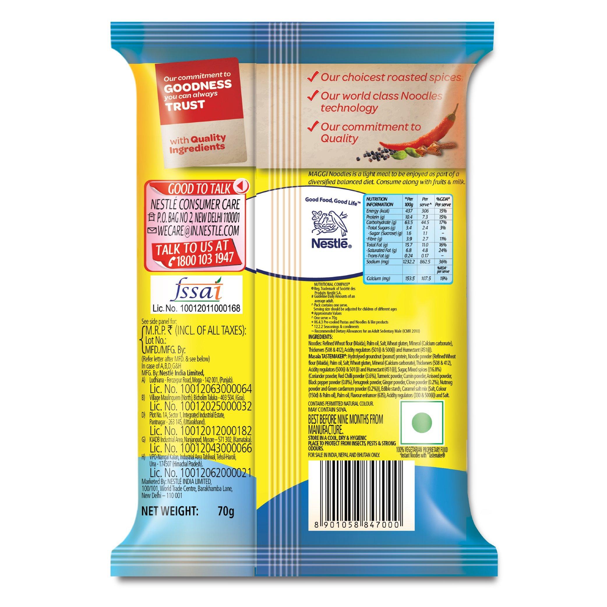 MAGGI Maggi 2 Minute Masala Noodles, No Onion No Garlic, 70 Grams