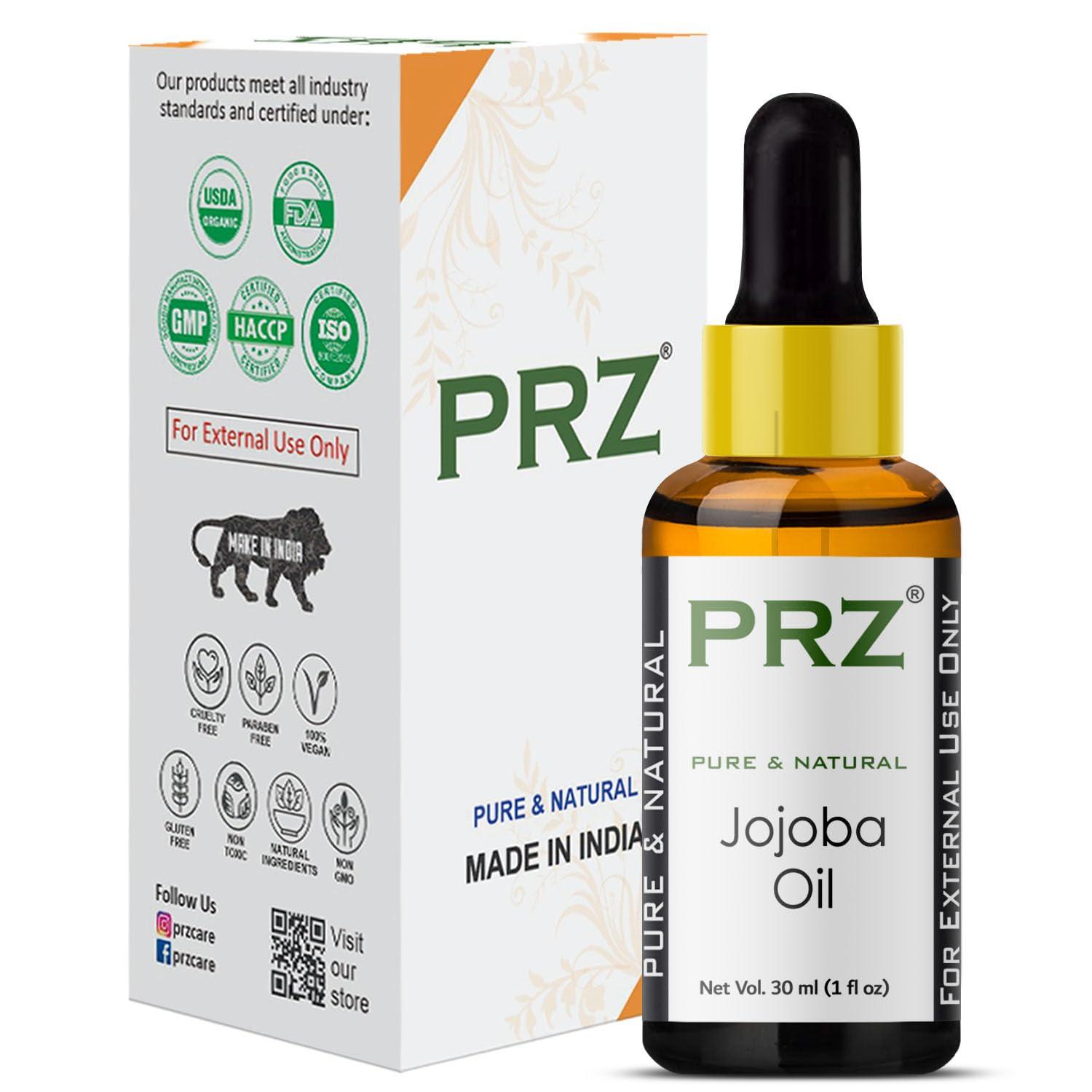 PRZ PRZ Jojoba Cold Pressed Carrier Oil - Pure Natural & Therapeutic Grade Oil for Aromatherapy Body Massage, Skin Care & Hair Care, 30 ml