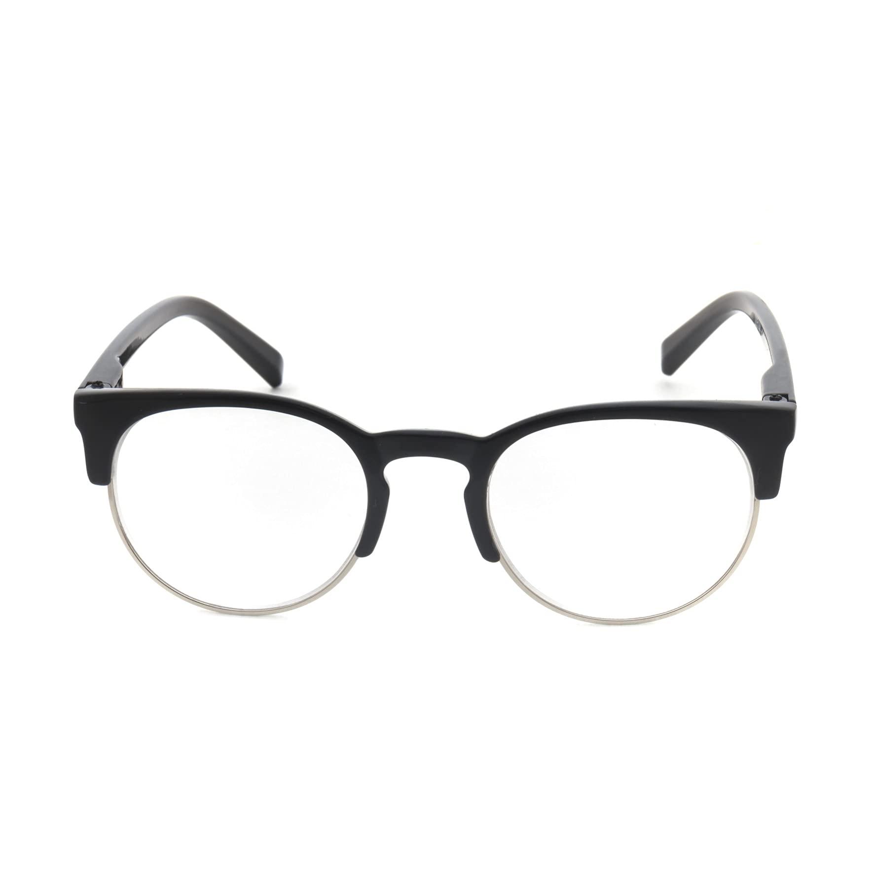 TIZIANO TIZIANO Unisex New Age Reading Glasses with Spring Hinge (Model: 205144 Black with Silver +2.25 with Retro Eye shape)