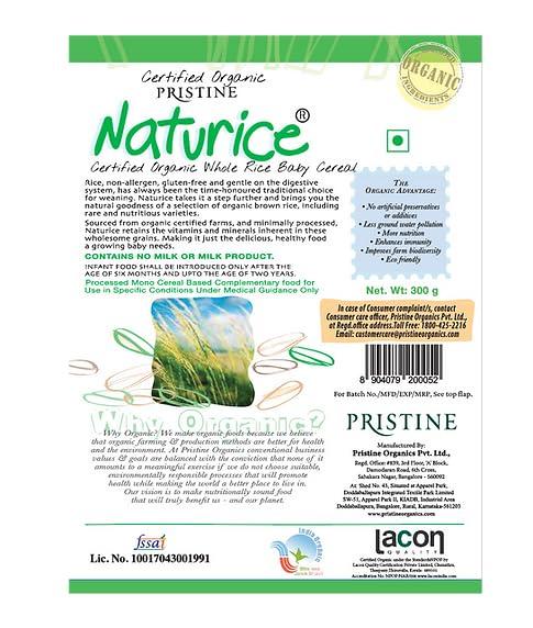 Pristine Pristine NATURICE Baby Food 300g | Baby Cereal (6-24 Months) 100% Organic Whole Rice | Infant Food