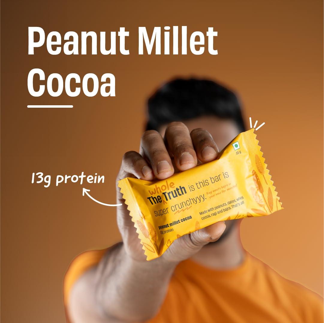 The Whole Truth The Whole Truth - Protein Bars 13G | Assorted Millet Protein Bar (3 Almond Millet Cocoa, 3 Peanut Millet Cocoa) I Pack of 6 x 55g | No Refined Sugar | No Added Flavours | No Preservatives | All Natural Ingredients